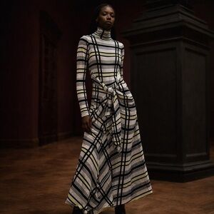 NWT Christian Wijnants wool blend neon stripe drapey midi sweater dress